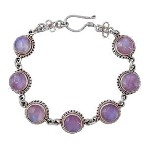 Vintage Sterling Silver 925 Pink Rainbow Moonstone Link Bracelet 7.5"